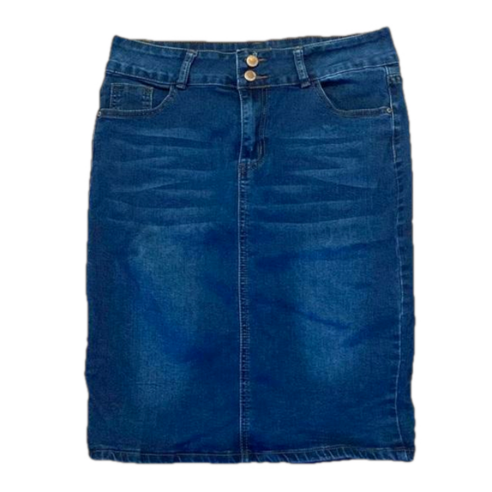 Nina Rossi Denim Jean Pencil Skirt 5 Pocket Style Back Slit Junior XXL